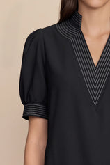 Womens Black Puff Short Sleeve Blouses | CicyBell
