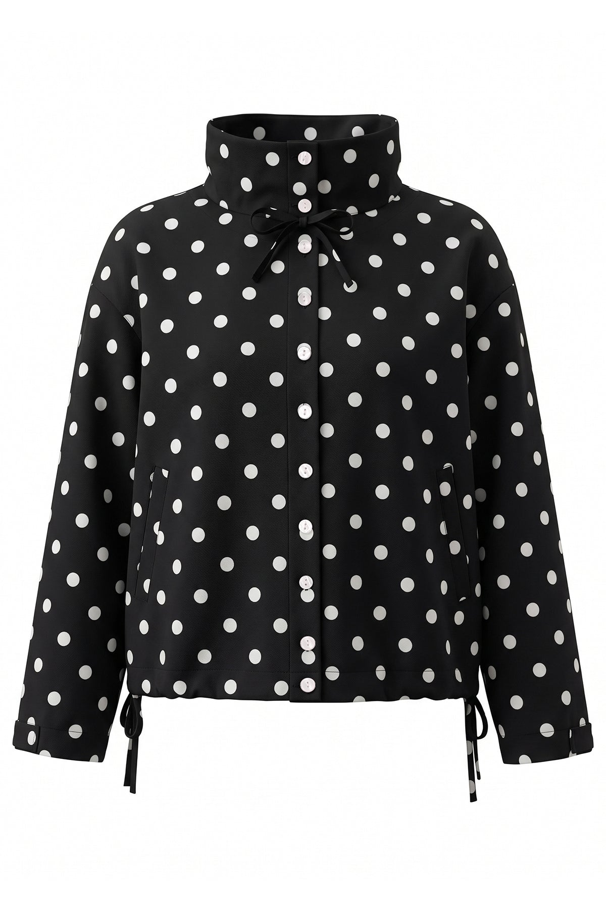 Womens Black Polka Dot Short Trench Coat | CicyBell