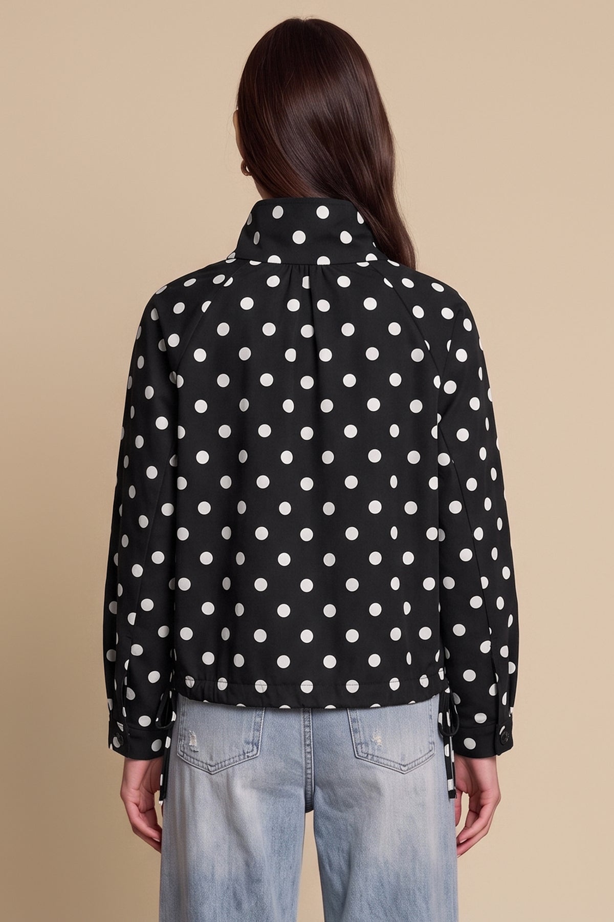Womens Black Polka Dot Short Trench Coat | CicyBell