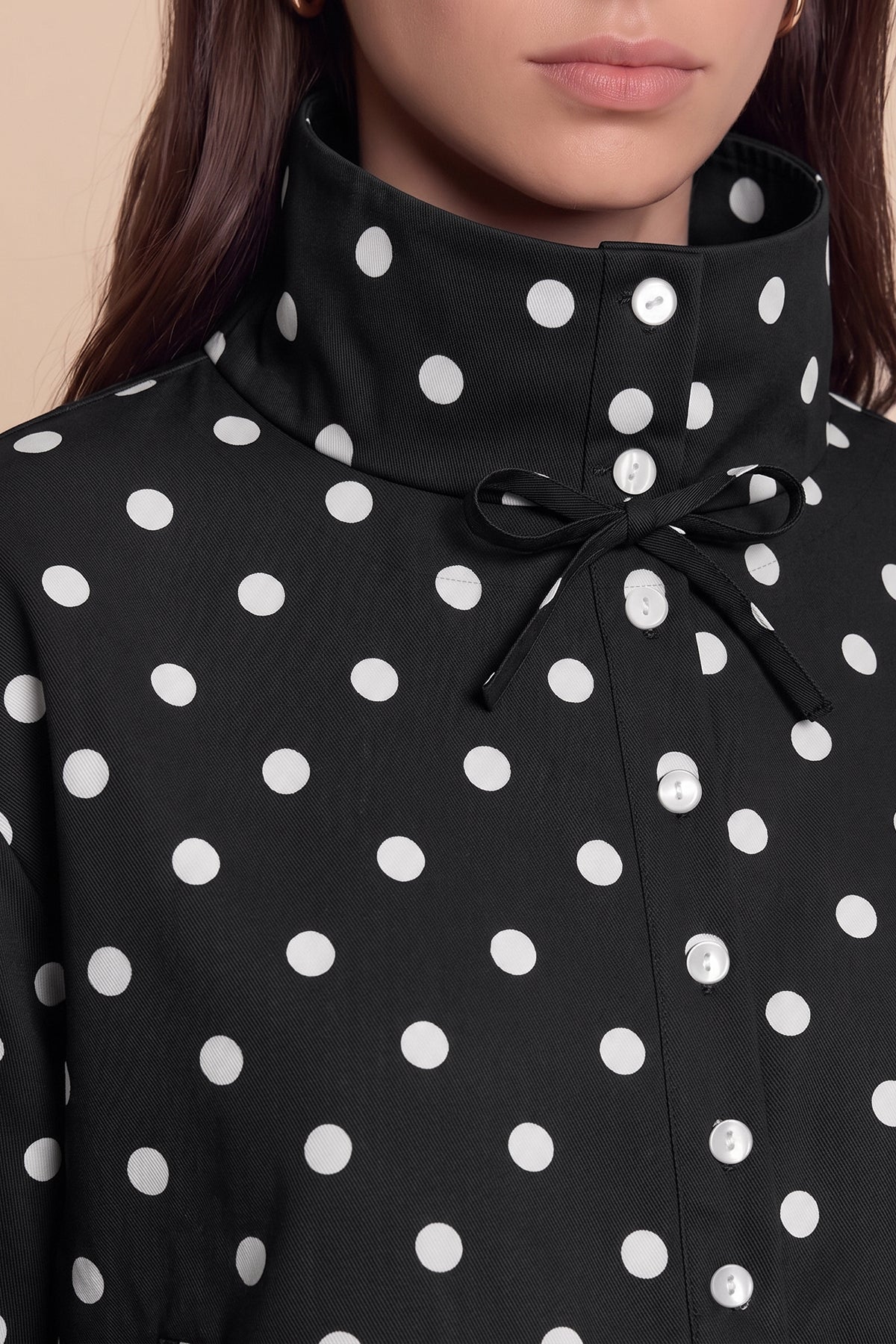 Womens Black Polka Dot Short Trench Coat | CicyBell
