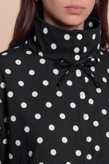 Womens Black Polka Dot Short Trench Coat | CicyBell