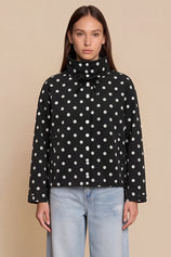 Womens Black Polka Dot Short Trench Coat | CicyBell