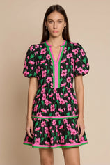 Womens Black V Neck Floral Mini Dress | CicyBell