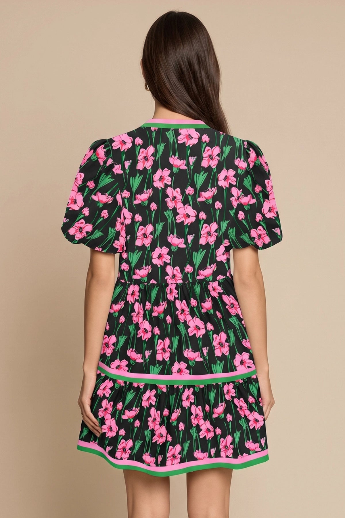 Womens Black V Neck Floral Mini Dress | CicyBell