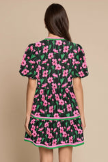 Womens Black V Neck Floral Mini Dress | CicyBell