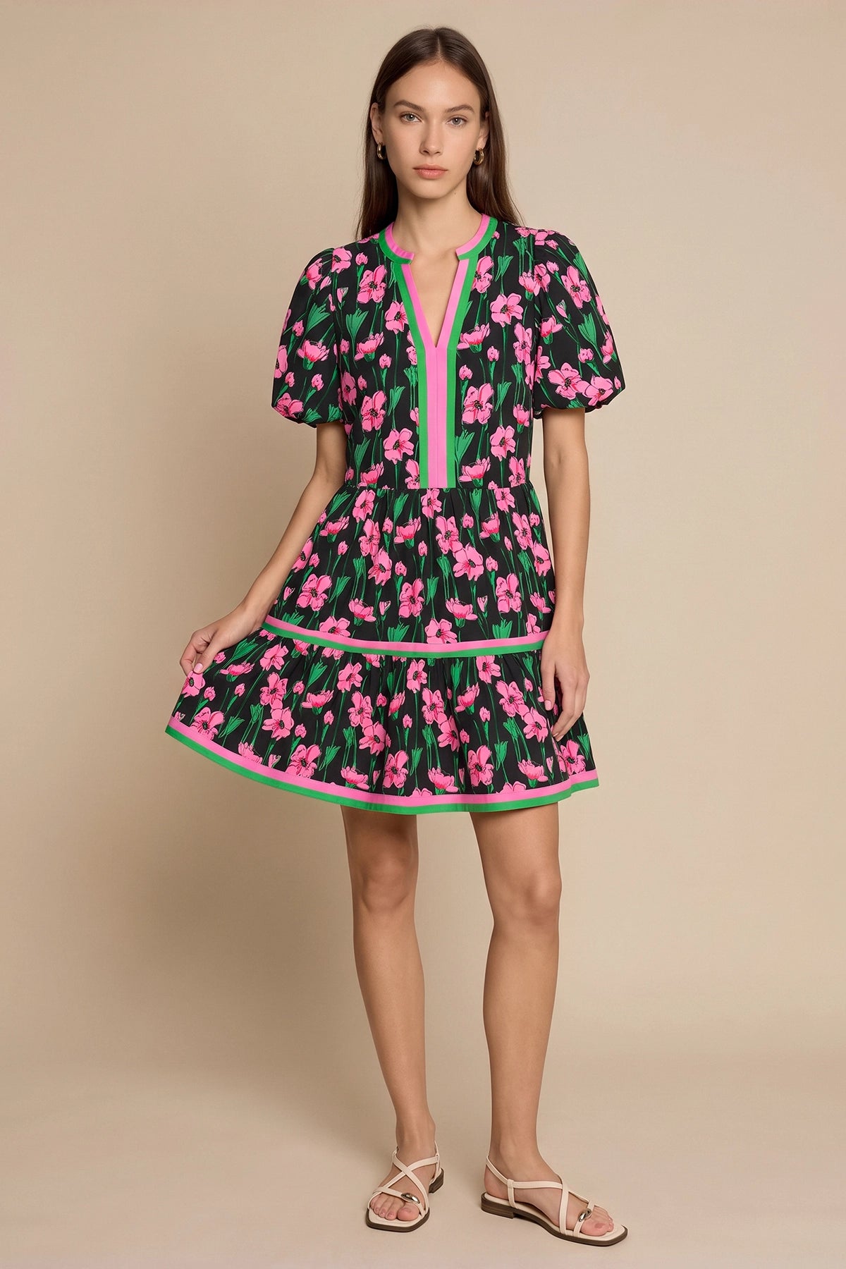Womens Black V Neck Floral Mini Dress | CicyBell