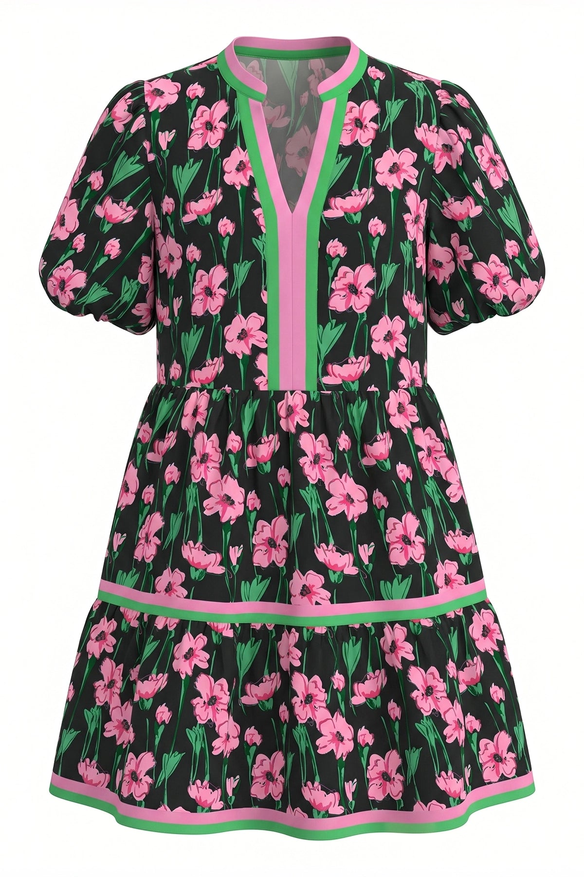 Womens Black V Neck Floral Mini Dress | CicyBell
