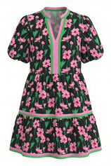 Womens Black V Neck Floral Mini Dress | CicyBell