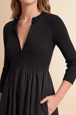 Womens Black Long Sleeve A-Line Midi Dress| CicyBell