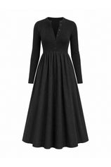 Womens Black Long Sleeve A-Line Midi Dress| CicyBell