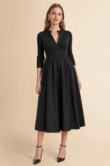 Womens Black Long Sleeve A-Line Midi Dress| CicyBell