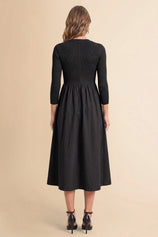 Womens Black Long Sleeve A-Line Midi Dress| CicyBell