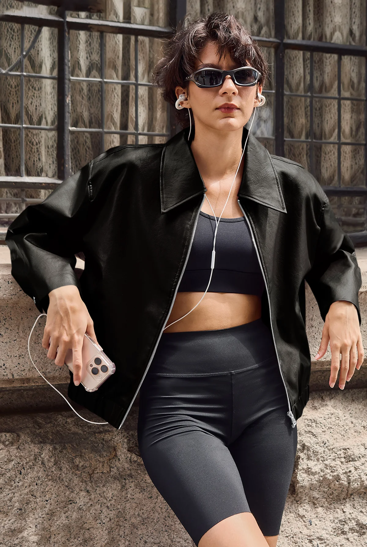 Cicy Bell Womens Black Faux Leather Jacket