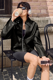 Cicy Bell Womens Black Faux Leather Jacket