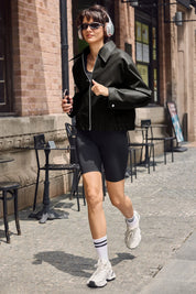 Cicy Bell Womens Black Faux Leather Jacket