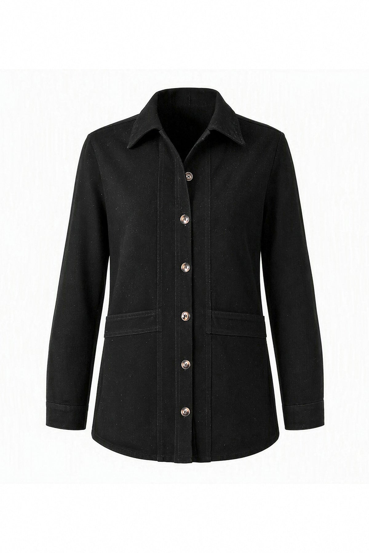 Womens Black Button Down Denim Jacket | CicyBell