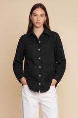 Womens Black Button Down Denim Jacket | CicyBell
