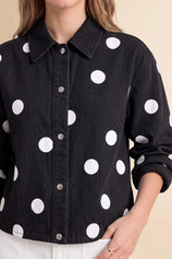 Womens Black Polka Dot Denim Jacket | CicyBell