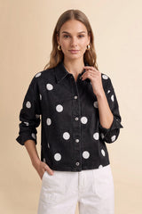 Womens Black Polka Dot Denim Jacket | CicyBell