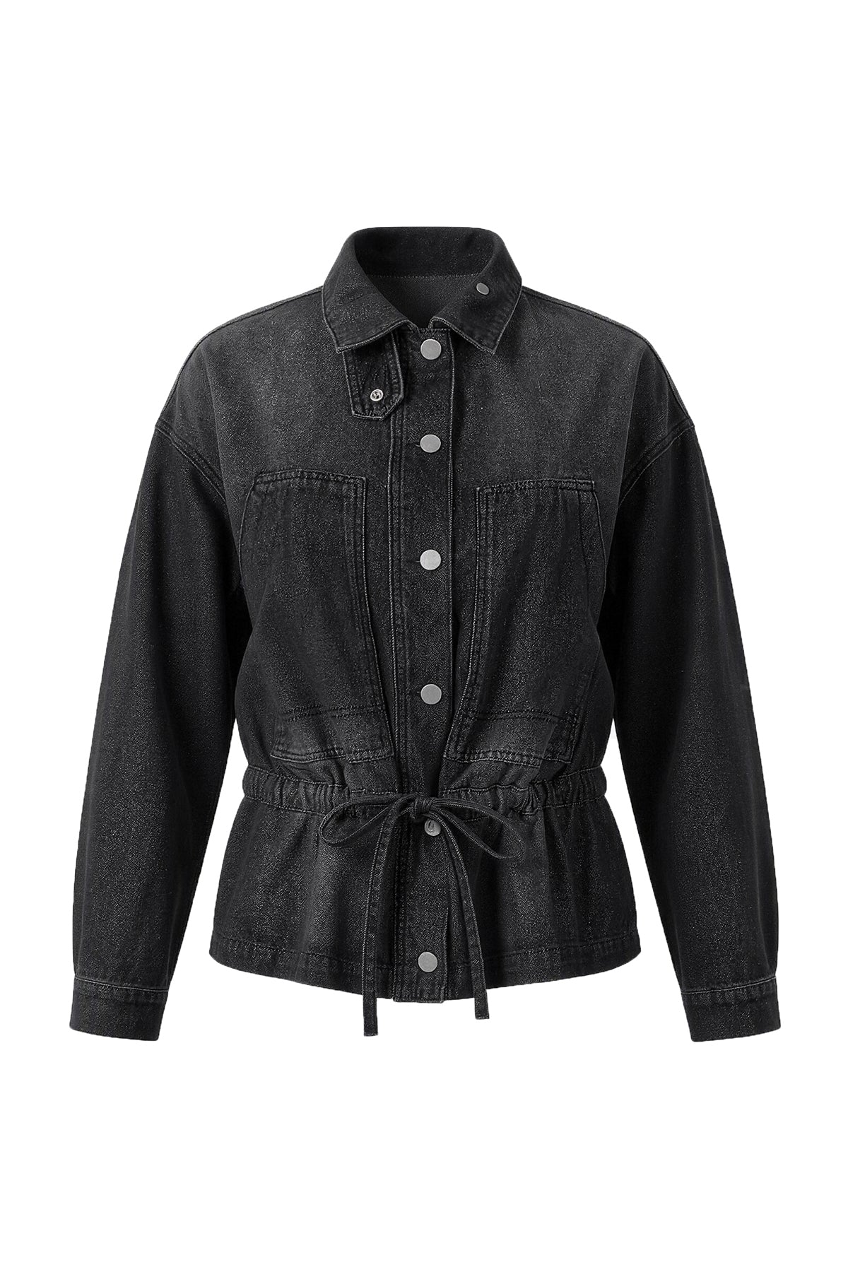 Womens Black Drawstring Denim Jacket | CicyBell
