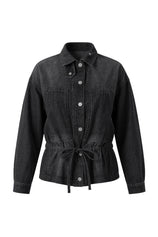 Womens Black Drawstring Denim Jacket | CicyBell