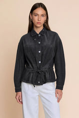 Womens Black Drawstring Denim Jacket | CicyBell