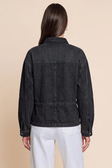 Womens Black Drawstring Denim Jacket | CicyBell