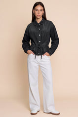 Womens Black Drawstring Denim Jacket | CicyBell