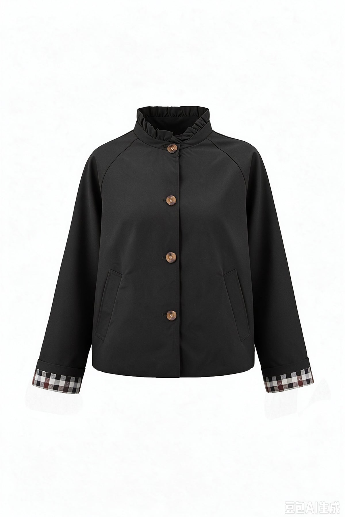 Womens Black Ruffle Short Trench Coat | CicyBell