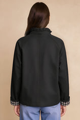 Womens Black Ruffle Short Trench Coat | CicyBell