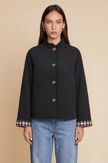 Womens Black Ruffle Short Trench Coat | CicyBell