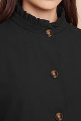 Womens Black Ruffle Short Trench Coat | CicyBell