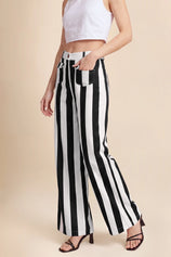 Womens Black Striped Wide Leg Jeans | CicyBell
