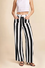 Womens Black Striped Wide Leg Jeans | CicyBell