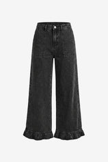 Womens Black Ruffle Wide Leg Jeans | CicyBell