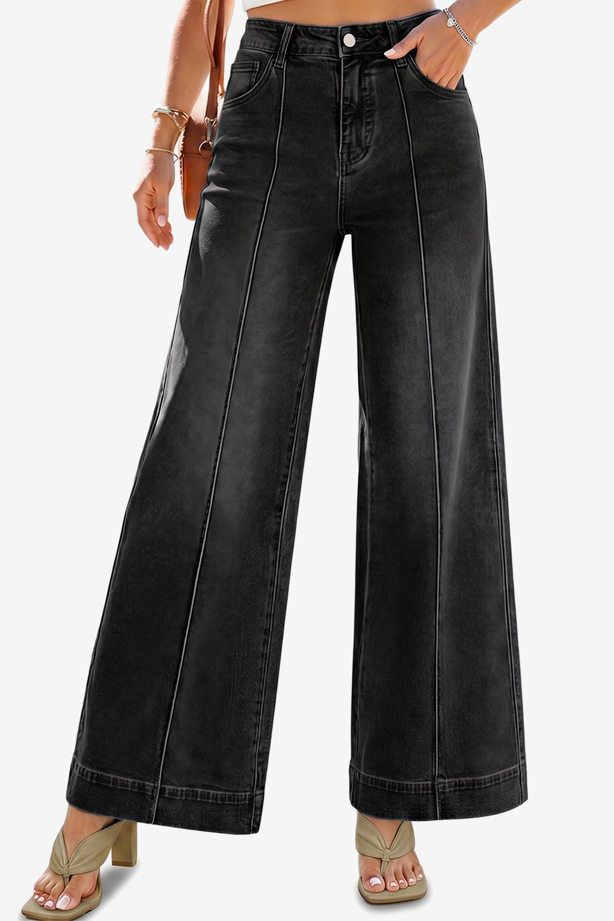 Womens Black Baggy Wide Leg Jeans | CicyBell