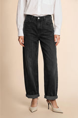 Womens Black Baggy Barrel Jeans | CicyBell