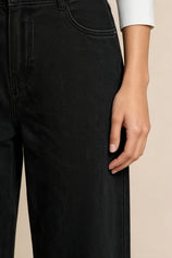 Womens  Black Ruffle Wide Leg Jeans | CicyBell