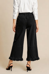 Womens  Black Ruffle Wide Leg Jeans | CicyBell