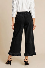 Womens  Black Ruffle Wide Leg Jeans | CicyBell