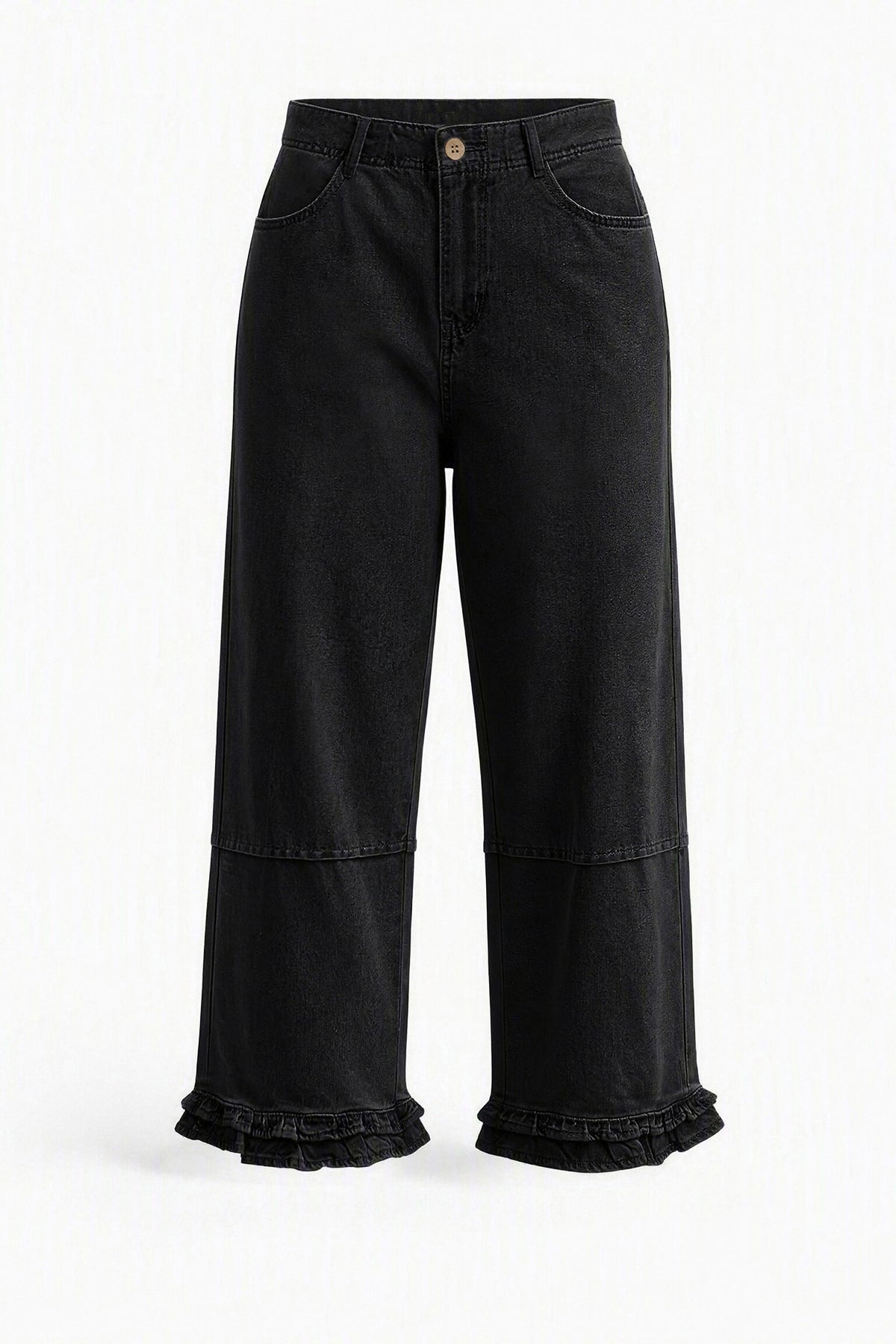 Womens  Black Ruffle Wide Leg Jeans | CicyBell