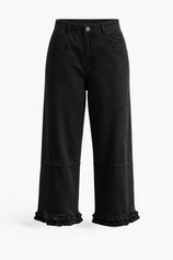 Womens  Black Ruffle Wide Leg Jeans | CicyBell