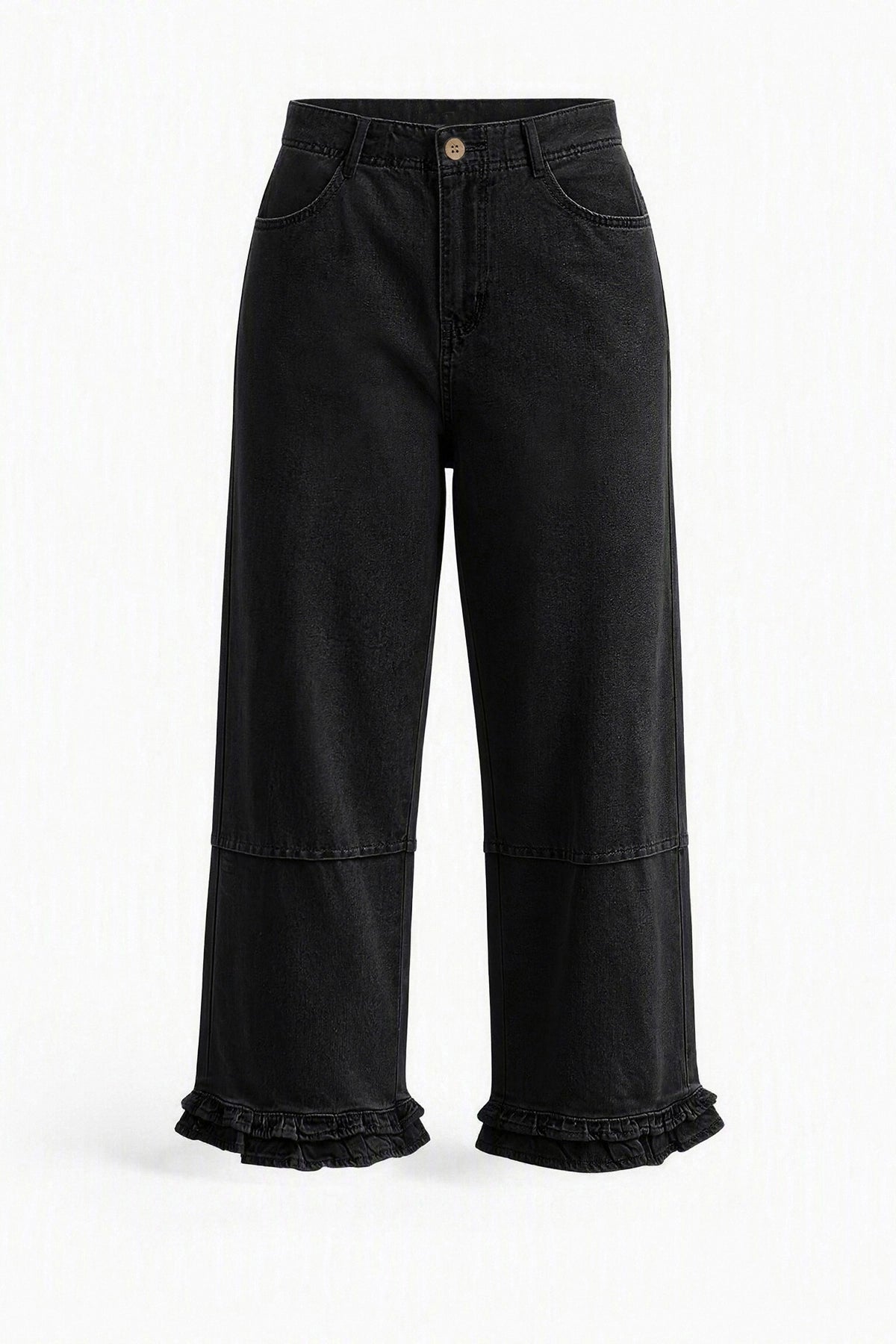 Womens  Black Ruffle Wide Leg Jeans | CicyBell