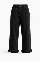 Womens  Black Ruffle Wide Leg Jeans | CicyBell