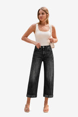 Womens Black Cropped High Waisted Jeans | CicyBell