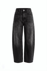 Womens Black Cropped Barrel Jeans | CicyBell