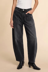 Womens Black Cropped Barrel Jeans | CicyBell
