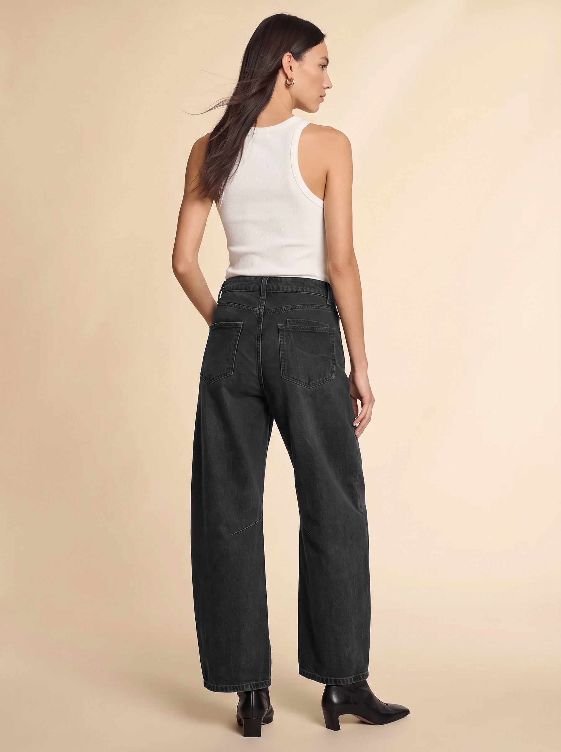 Womens Black Cropped Barrel Jeans | CicyBell
