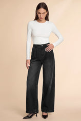 Womens Black Baggy Wide Leg Jeans| CicyBell
