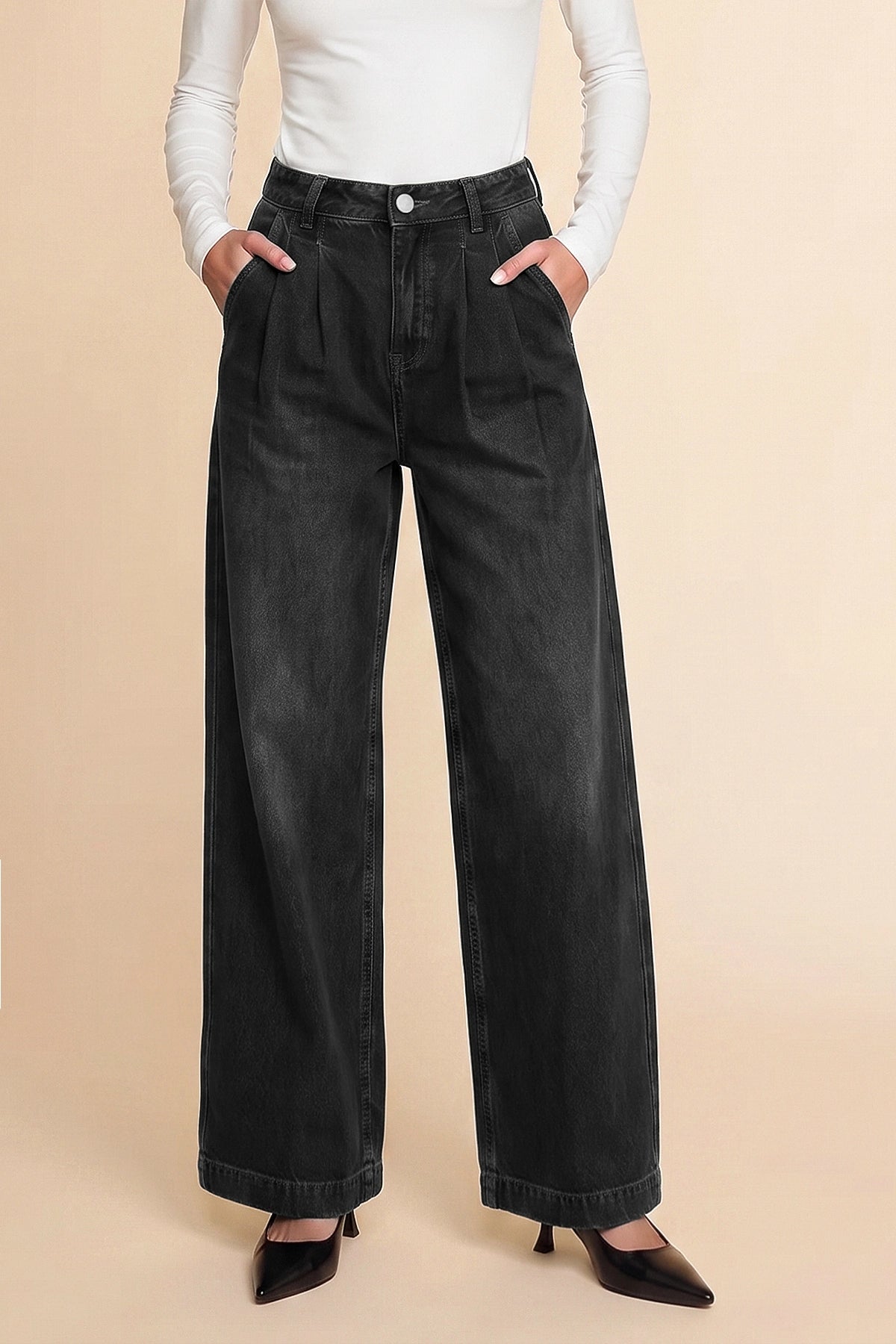 Womens Black Baggy Wide Leg Jeans| CicyBell